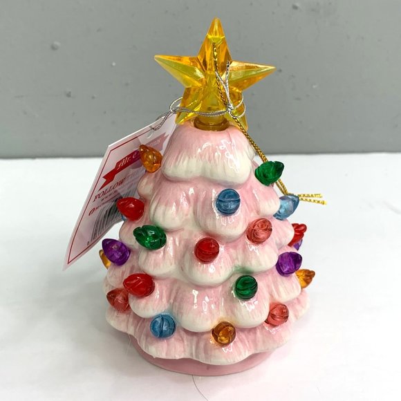 New Mr Christmas Light Up Ceramic Tree Pink Pastel Ornament  Stand Alone 5 inch - Picture 3 of 5